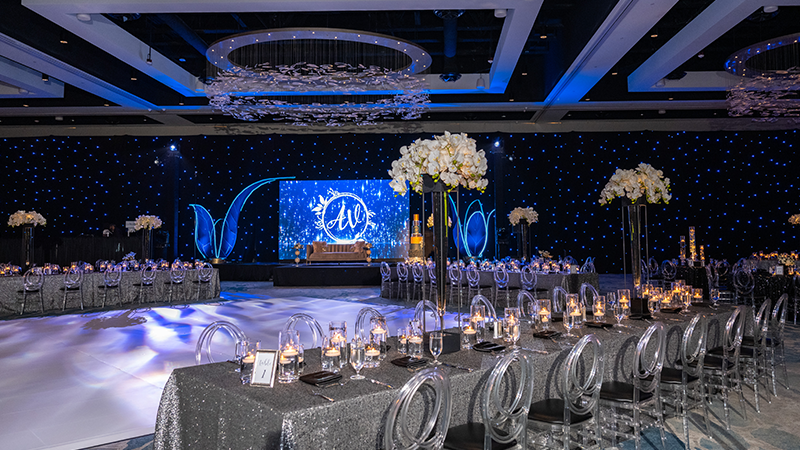 wedding setup in a ballroom
